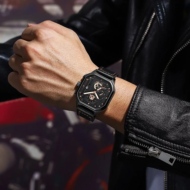 New Luxury Casual Men's Quartz Watch Chronograph Date Waterproof Luminous Leather Man Watches Military Sports Men Watch