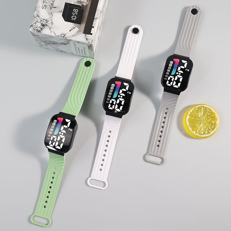 LED Sports Watches Digital Watch Fashion Square Luminous Clock With Week Electronic Watch Casual Silicone Wristwatches For Men Women And Students