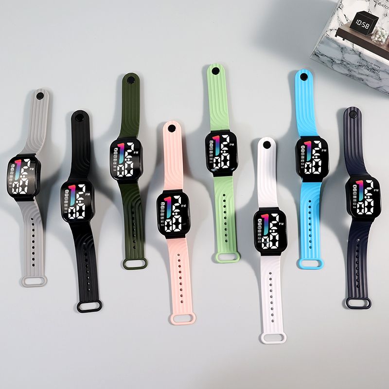 LED Sports Watches Digital Watch Fashion Square Luminous Clock With Week Electronic Watch Casual Silicone Wristwatches For Men Women And Students