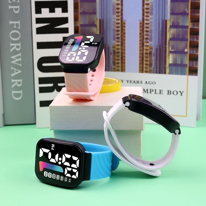 LED Sports Watches Digital Watch Fashion Square Luminous Clock With Week Electronic Watch Casual Silicone Wristwatches For Men Women And Students