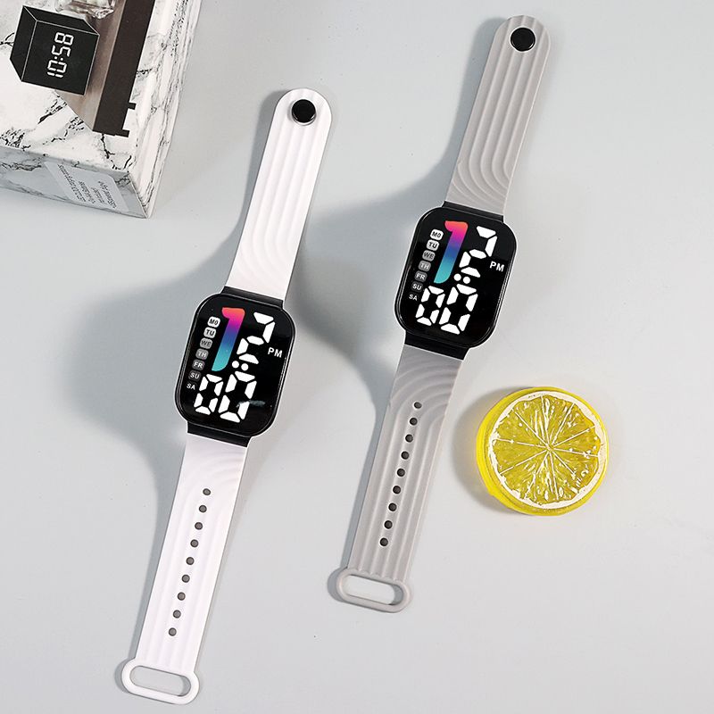 LED Sports Watches Digital Watch Fashion Square Luminous Clock With Week Electronic Watch Casual Silicone Wristwatches For Men Women And Students