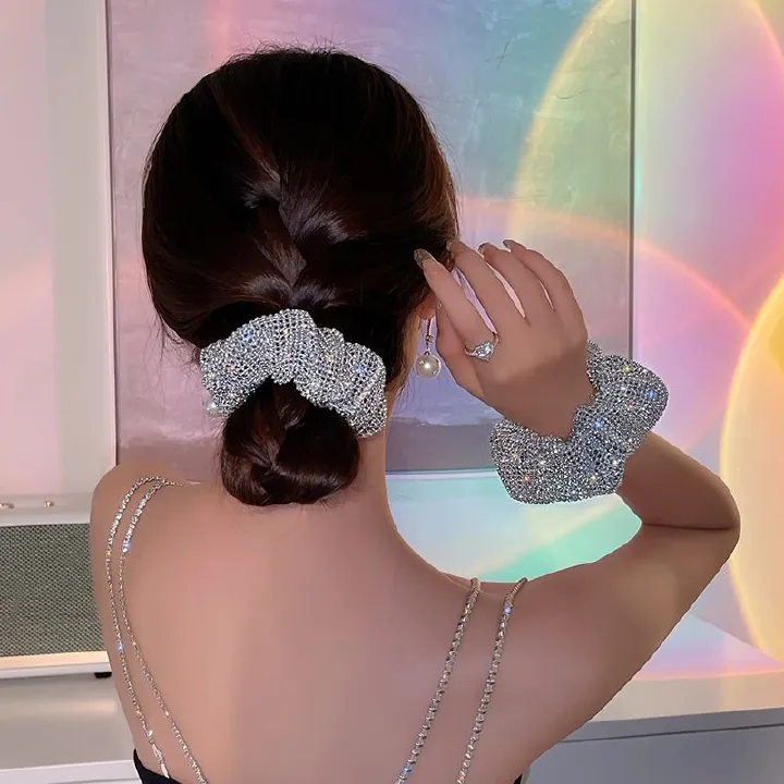 Sparkling Rhinestone Hair Rope Large Intestine Elastic Scrunchies Headband For Ponytail Female Hair Ring Hair Accessories