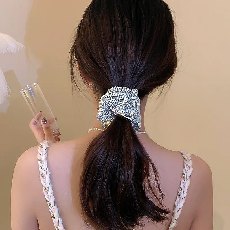 Sparkling Rhinestone Hair Rope Large Intestine Elastic Scrunchies Headband For Ponytail Female Hair Ring Hair Accessories
