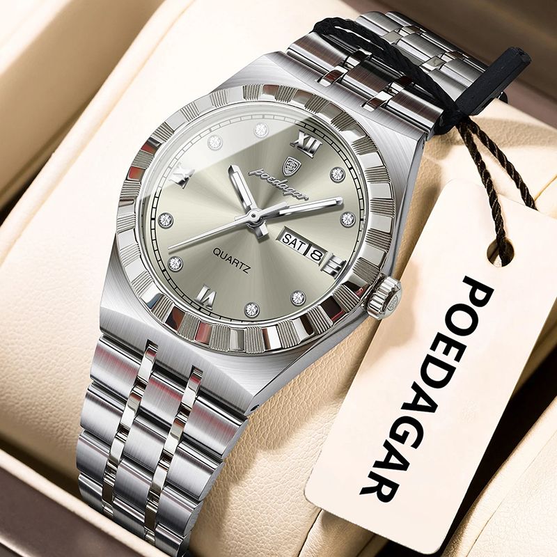 POEDAGAR Wrist Watches Luxury Original Ladies Watch Luminous Waterproof Week Date Woman Wristwatch Stainless Steel Women Quartz Watches Female