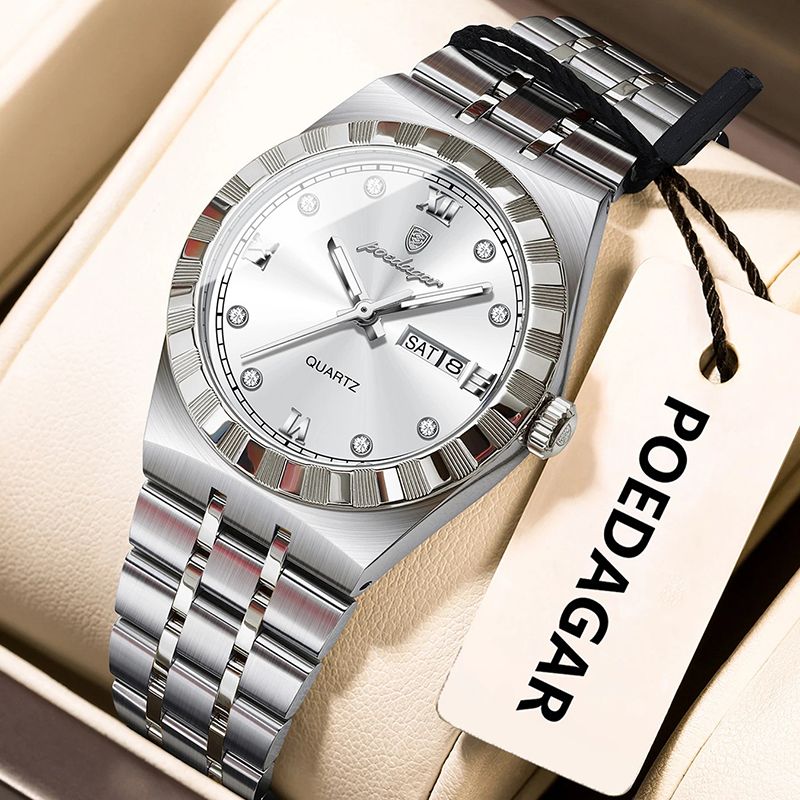 POEDAGAR Wrist Watches Luxury Original Ladies Watch Luminous Waterproof Week Date Woman Wristwatch Stainless Steel Women Quartz Watches Female