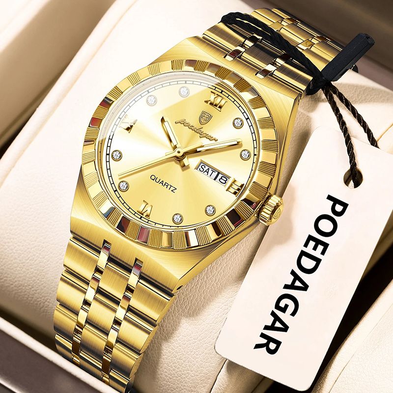 POEDAGAR Wrist Watches Luxury Original Ladies Watch Luminous Waterproof Week Date Woman Wristwatch Stainless Steel Women Quartz Watches Female