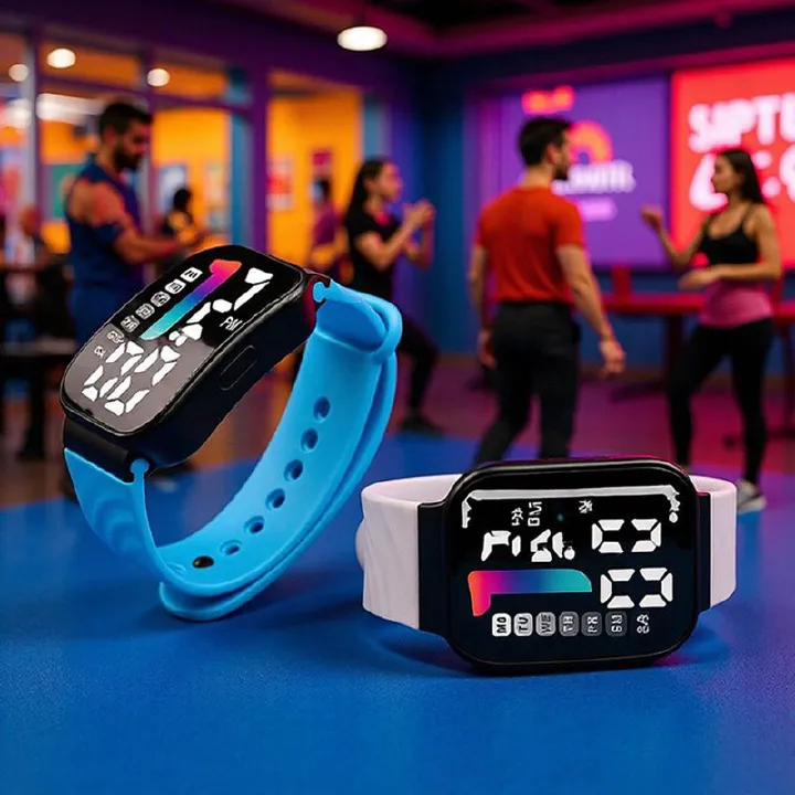 LED Sports Watches Digital Watch Fashion Square Luminous Clock With Week Electronic Watch Casual Silicone Wristwatches For Men Women And Students