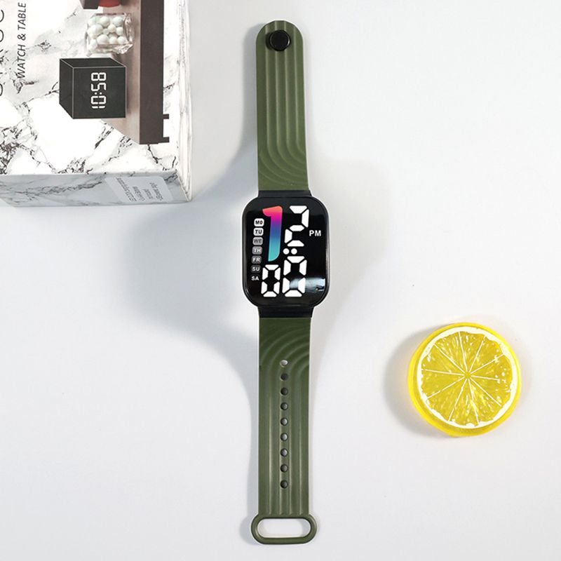 LED Sports Watches Digital Watch Fashion Square Luminous Clock With Week Electronic Watch Casual Silicone Wristwatches For Men Women And Students
