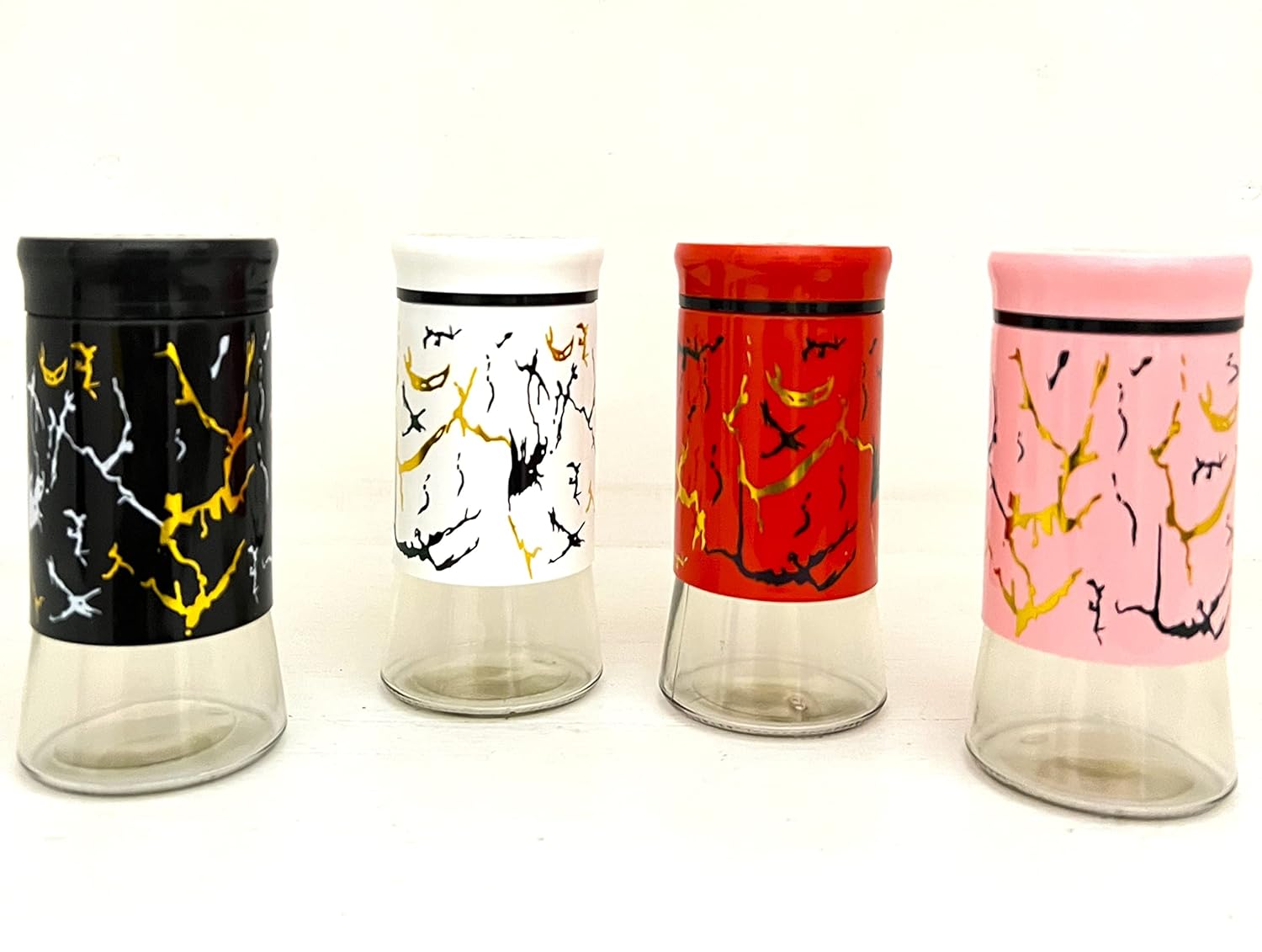 Marbled Salt and Pepper Shakers Set | Dining Table Top Salt Pepper Shakers with Glass Bottom
