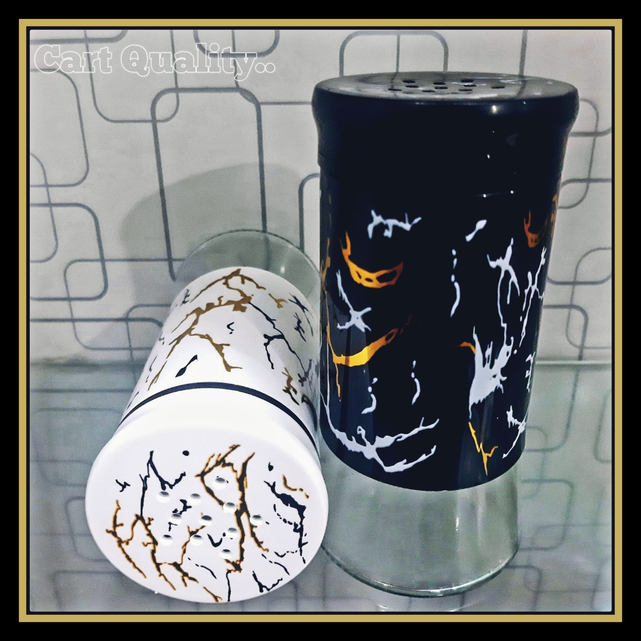 Marbled Salt and Pepper Shakers Set | Dining Table Top Salt Pepper Shakers with Glass Bottom