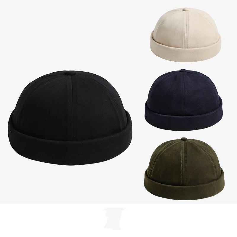 Retro Brimless Hats For Men Womens Skullcap Mens Vintage Docker Beanie Cap Washed Cotton Rolled Cuff Harbour Hat