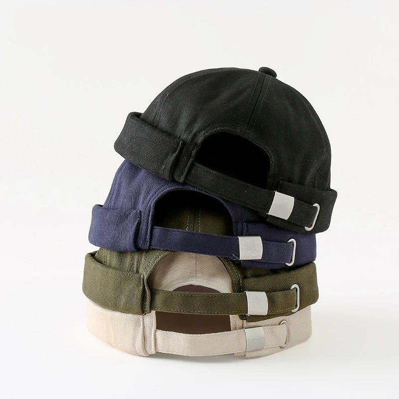 Retro Brimless Hats For Men Womens Skullcap Mens Vintage Docker Beanie Cap Washed Cotton Rolled Cuff Harbour Hat
