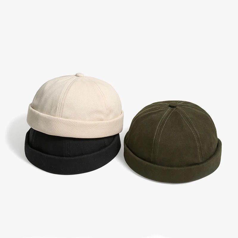 Retro Brimless Hats For Men Womens Skullcap Mens Vintage Docker Beanie Cap Washed Cotton Rolled Cuff Harbour Hat