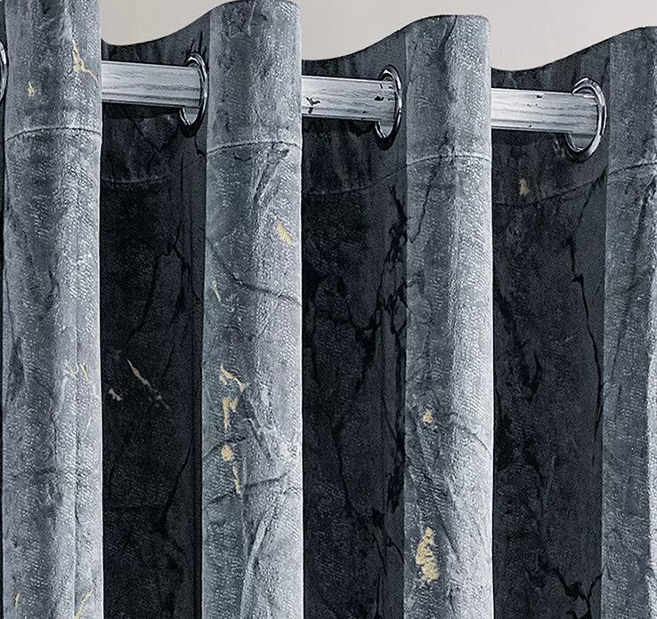 Blackout Crushed Velvet Curtains Eyelet Ring Top Marble Pair Curtains