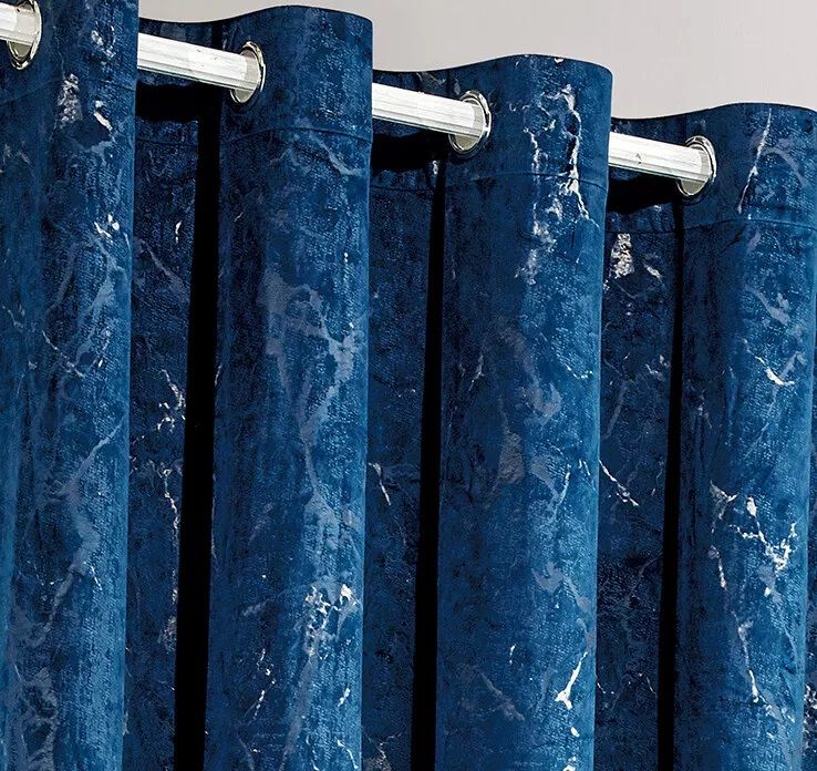 Blackout Crushed Velvet Curtains Eyelet Ring Top Marble Pair Curtains