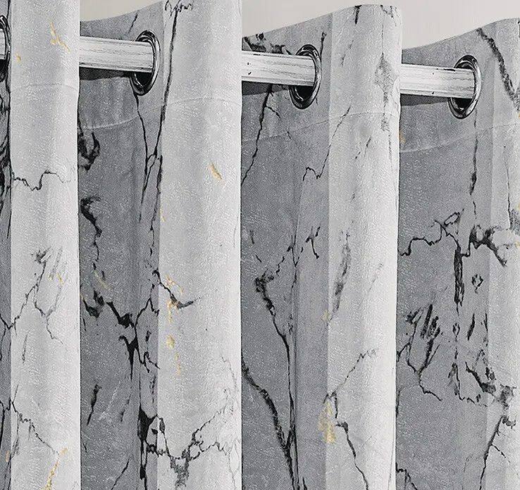 Blackout Crushed Velvet Curtains Eyelet Ring Top Marble Pair Curtains
