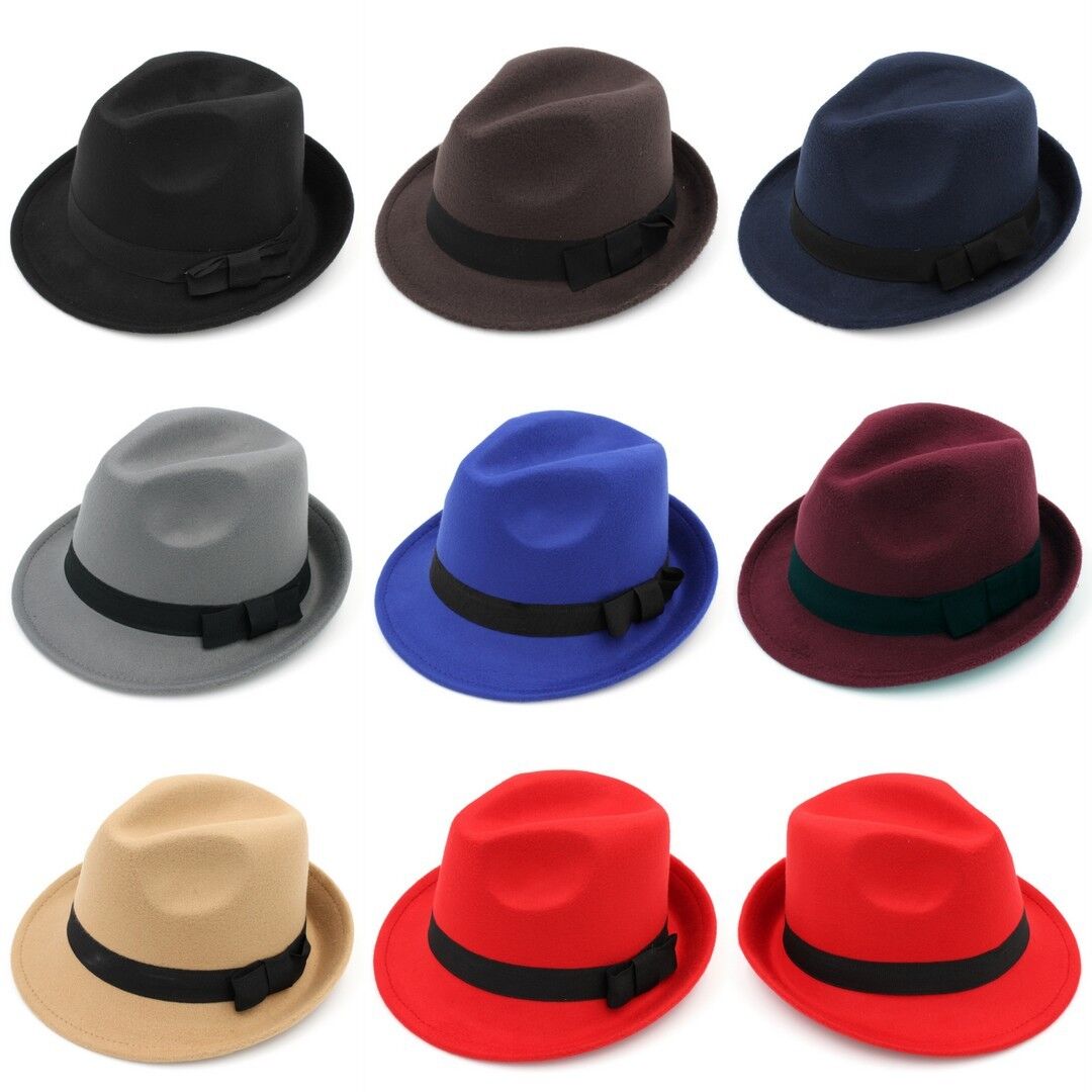 Fashion Men Women's Fedora Cap Trilby Hat Wool Blend with Black Ribbon Band
