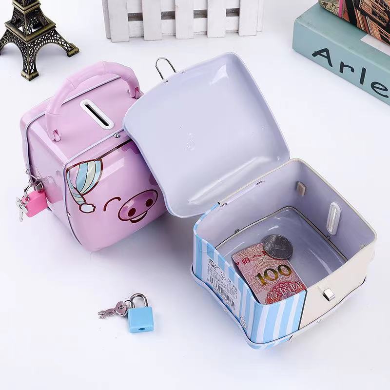 Piggy Banks Metallic With Padlock & 2 Keys - Money Saving Home Bank Bag