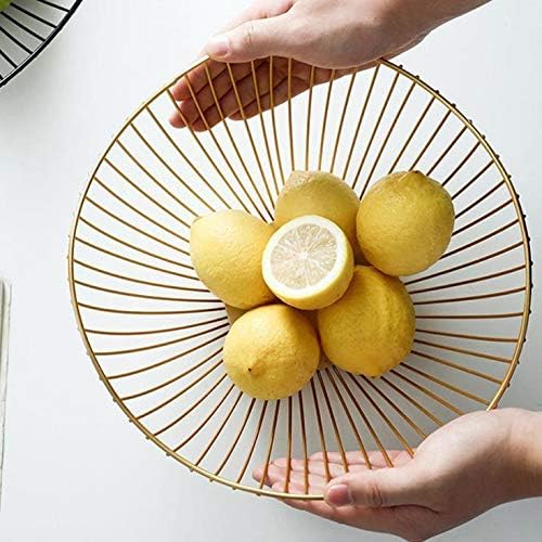 Metal Fruit Basket, Modern Round Stripes Openwork Storage Fruit Bowl for Fruit, Snack, Bread, Vegetables-Mesh Basket