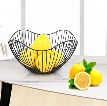 Metal Fruit Basket, Modern Round Stripes Openwork Storage Fruit Bowl for Fruit, Snack, Bread, Vegetables-Mesh Basket