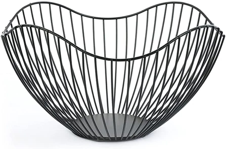 Metal Fruit Basket, Modern Round Stripes Openwork Storage Fruit Bowl for Fruit, Snack, Bread, Vegetables-Mesh Basket