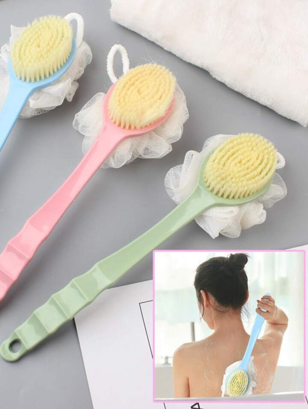 2 Sided Bath Brush Bath Ball With Long-handled Multifunctional Shower Brush Back Body Rubbing Exfoliating Brush