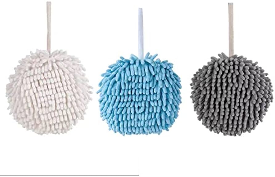 Soft Handle Chenille Hand Drying Hanging Ball Towels Microfiber Fluffy Quick Dry Plush Absorbent Towels with Loop for Bathroom and Kitchen Washstand Decorative