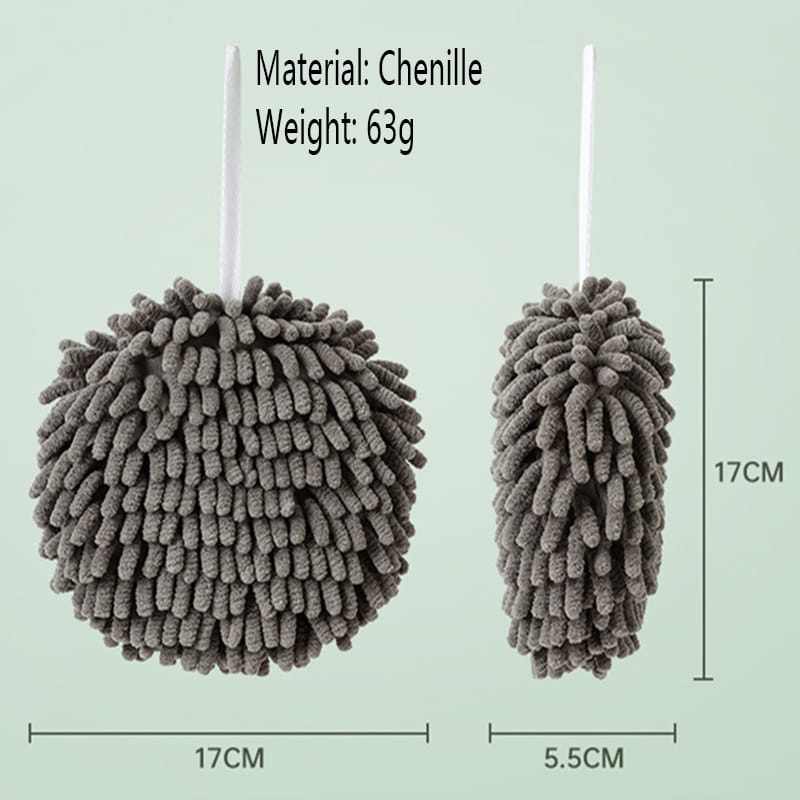 Soft Handle Chenille Hand Drying Hanging Ball Towels Microfiber Fluffy Quick Dry Plush Absorbent Towels with Loop for Bathroom and Kitchen Washstand Decorative
