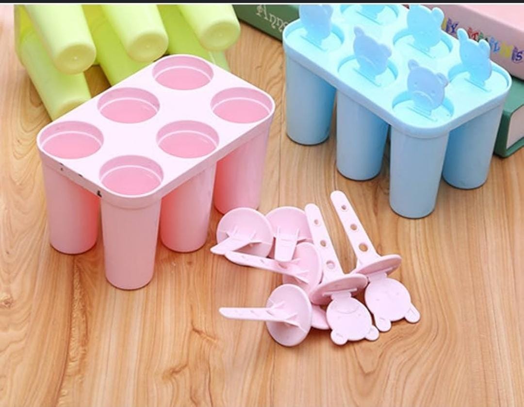 1 pc 6 Cell Frozen Ice Cream Stick Mold Food-Grade Plastic Popsicle Maker Lolly Mould Tray Pan Kitchen DIY Ice Mold