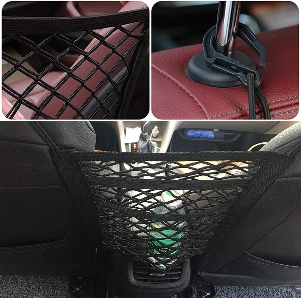 Car Mesh Organizer, Seat Back Net Bag, Barrier of Backseat Pet Kids, Cargo Tissue Purse Holder, Driver Storage Netting Pouch.3 Slot Net Organize