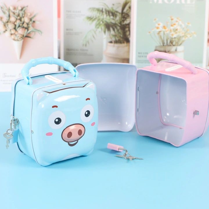 Piggy Banks Metallic With Padlock & 2 Keys - Money Saving Home Bank Bag