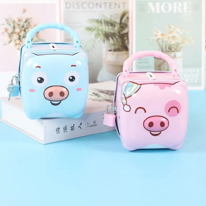 Piggy Banks Metallic With Padlock & 2 Keys - Money Saving Home Bank Bag