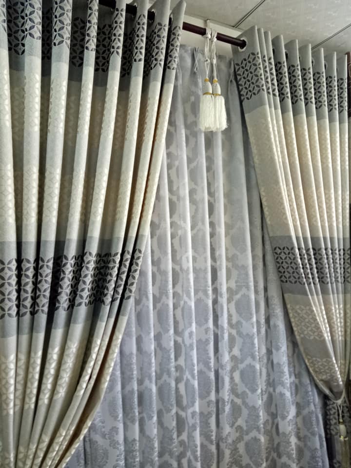 3-Piece Pattern Curtain Set With rings ( 1.5M+1.5M + Pattern Sheer )