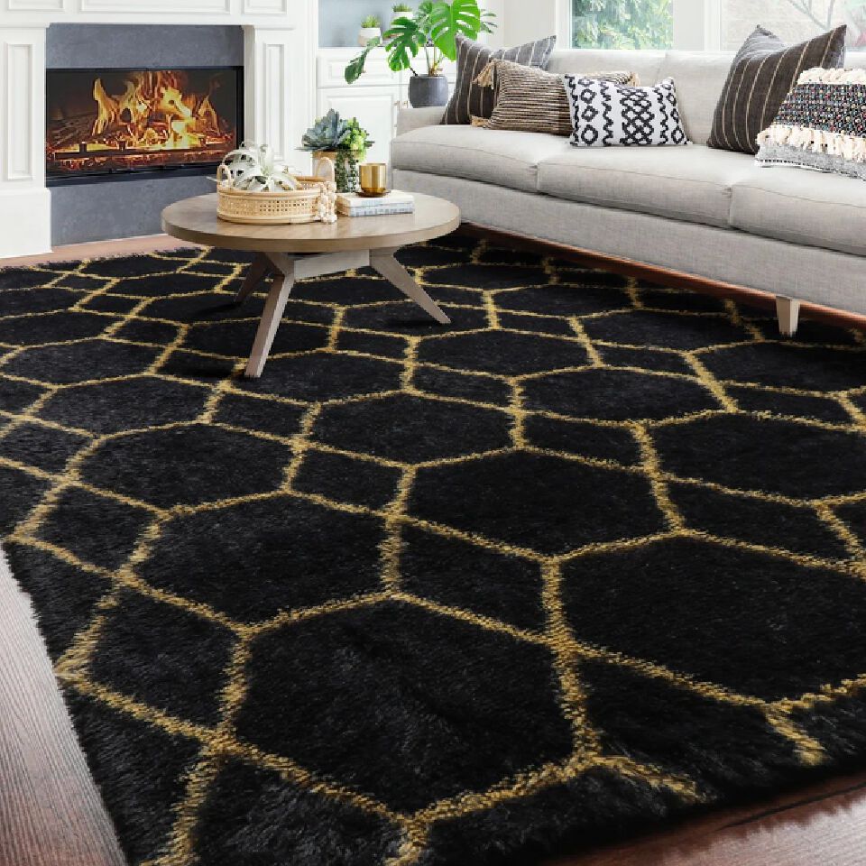 Extra Soft Fuzzy 5 by 8 (160*200cm) Fluffy Carpets Geometric Area Rug for Bedroom Living Room - Soft Shaggy Plush Fluffy Carpet for Teen Nursery Playroom Dorm Classroom Office