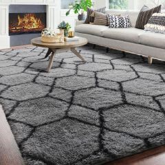 Extra Soft Fuzzy 5 by 8 (160*200cm) Fluffy Carpets Geometric Area Rug for Bedroom Living Room - Soft Shaggy Plush Fluffy Carpet for Teen Nursery Playroom Dorm Classroom Office