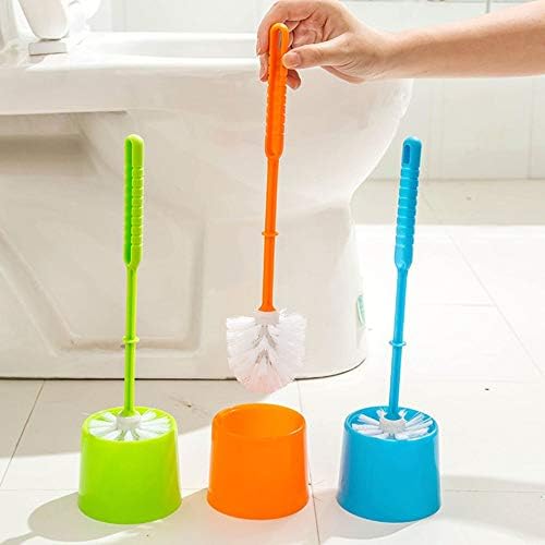 Toilet Brush With Base - Creative Toilet Brush Thick Plastic Long Handle Bathroom Cleaning Brush with Holder Base for Home Hotel Bathroom