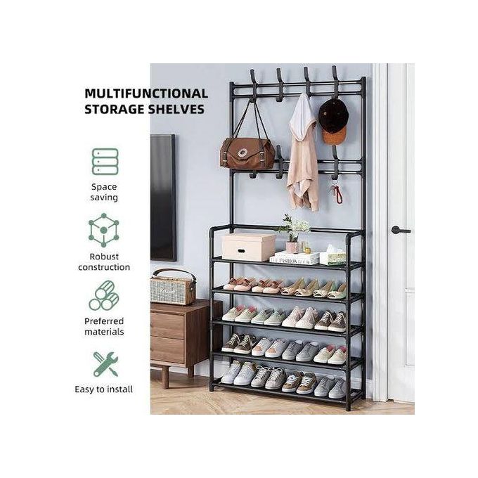 Multifunctional Shoe and Hat Rack - Hall Tree,Freestanding Shoe Rack, Coat Hat Umbrella Rack,Storage Shelves,Entryway Coat Rack,Organizer Closet for Bedroom,Cloakroom