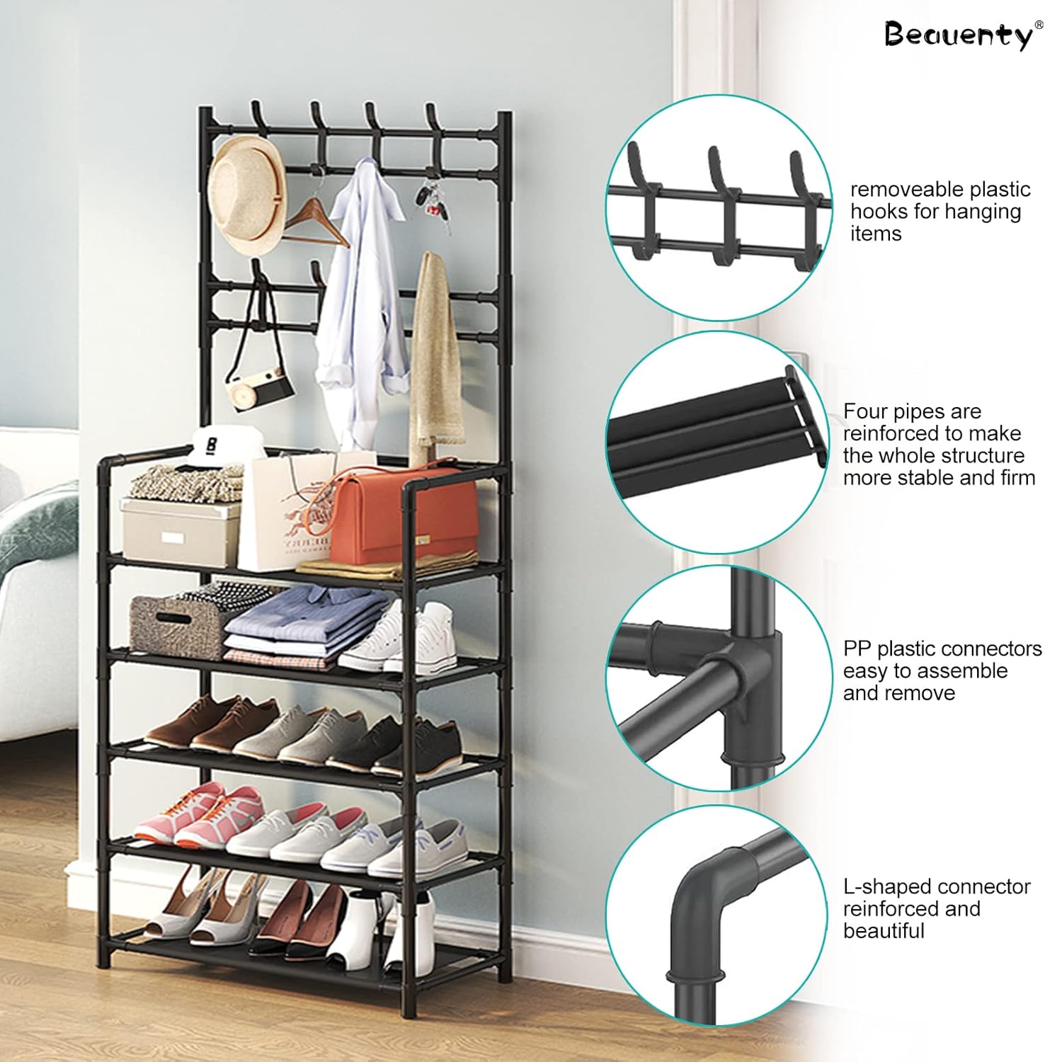 Multifunctional Shoe and Hat Rack - Hall Tree,Freestanding Shoe Rack, Coat Hat Umbrella Rack,Storage Shelves,Entryway Coat Rack,Organizer Closet for Bedroom,Cloakroom