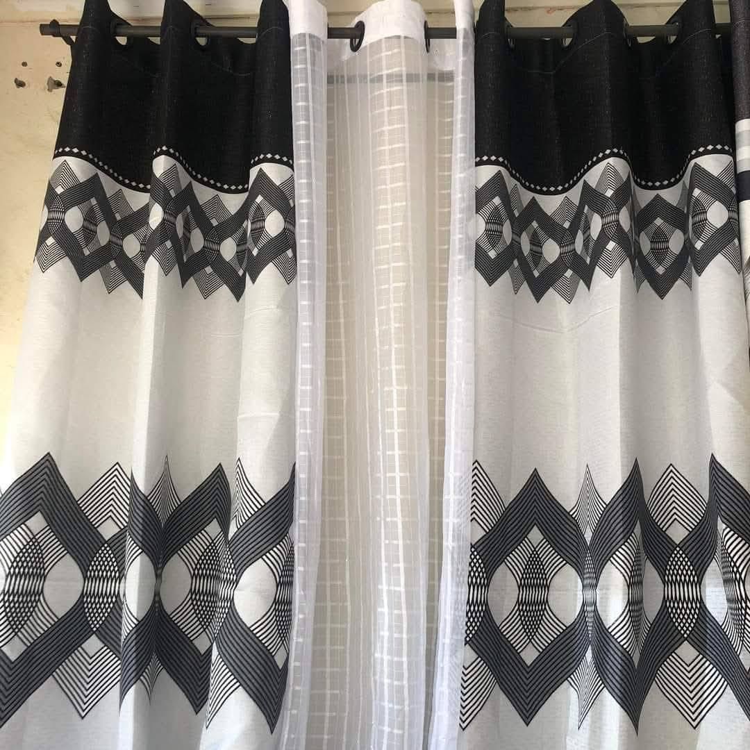 3PCs Heavy Pattern Curtains (1.5m +1.5m + 3m Sheer) Height 2.5m