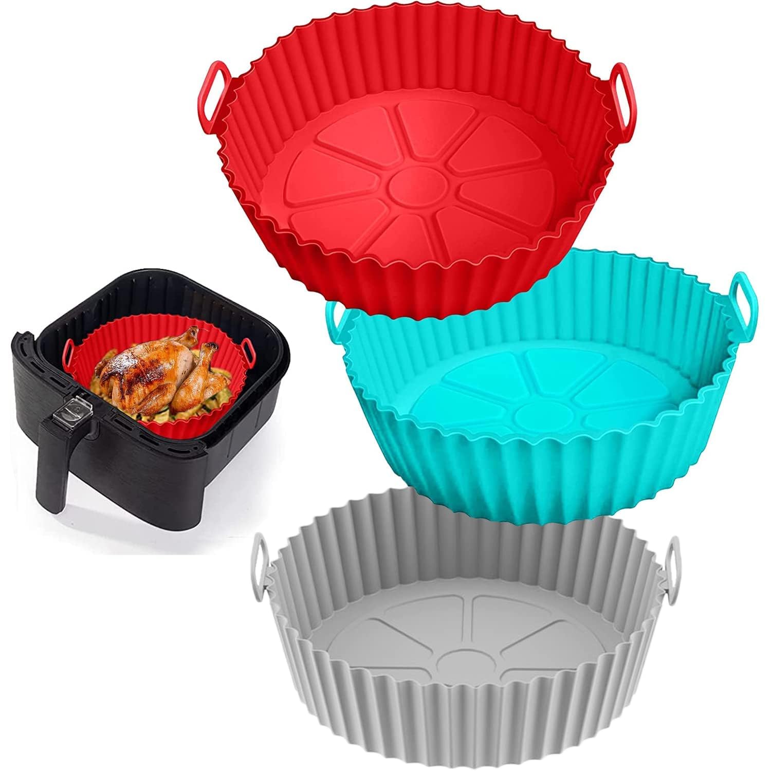 Air Fryer Silicone Pot,Silicone Liners Round Food Safe Non Stick Air Fryer Basket Oven Accessories, Reusable Replacement of Flammable