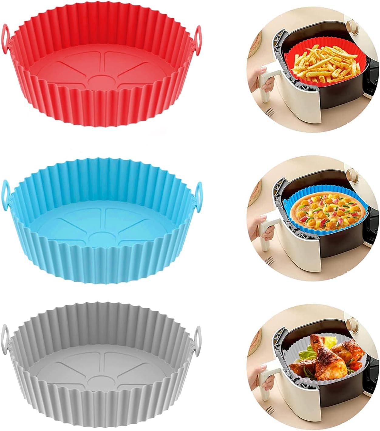 Air Fryer Silicone Pot,Silicone Liners Round Food Safe Non Stick Air Fryer Basket Oven Accessories, Reusable Replacement of Flammable