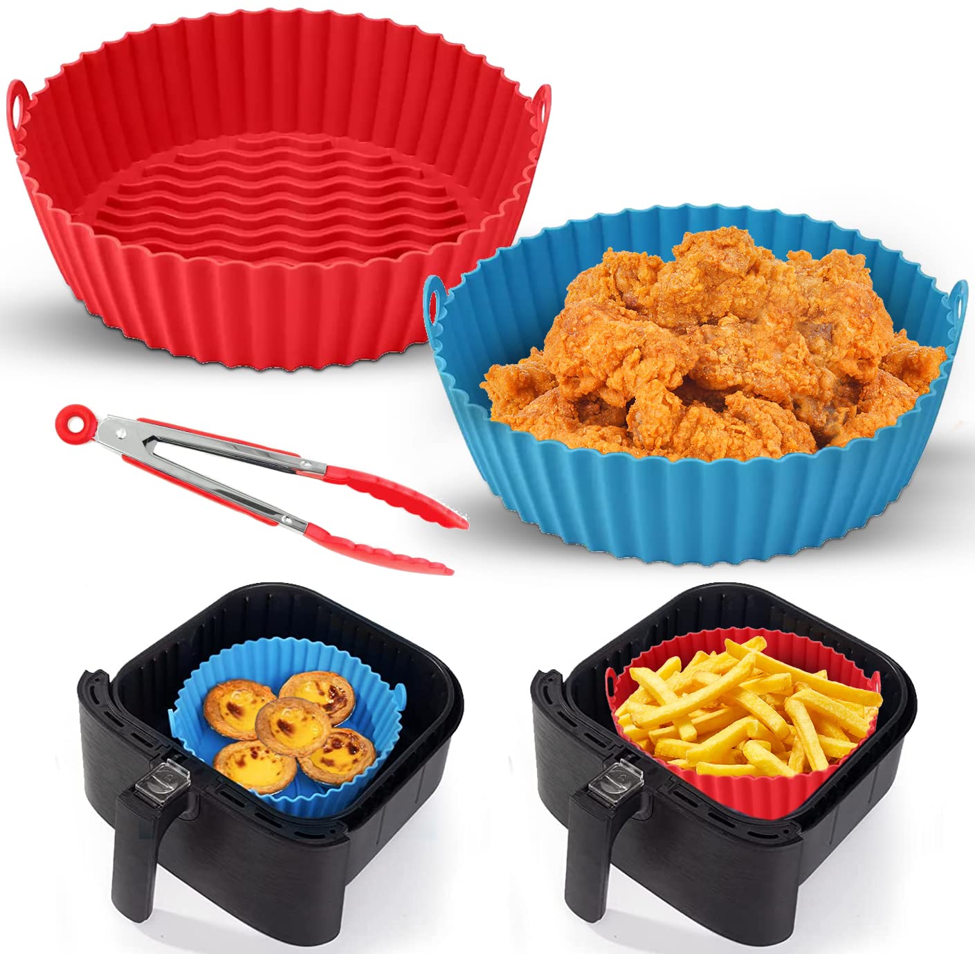 Air Fryer Silicone Pot,Silicone Liners Round Food Safe Non Stick Air Fryer Basket Oven Accessories, Reusable Replacement of Flammable