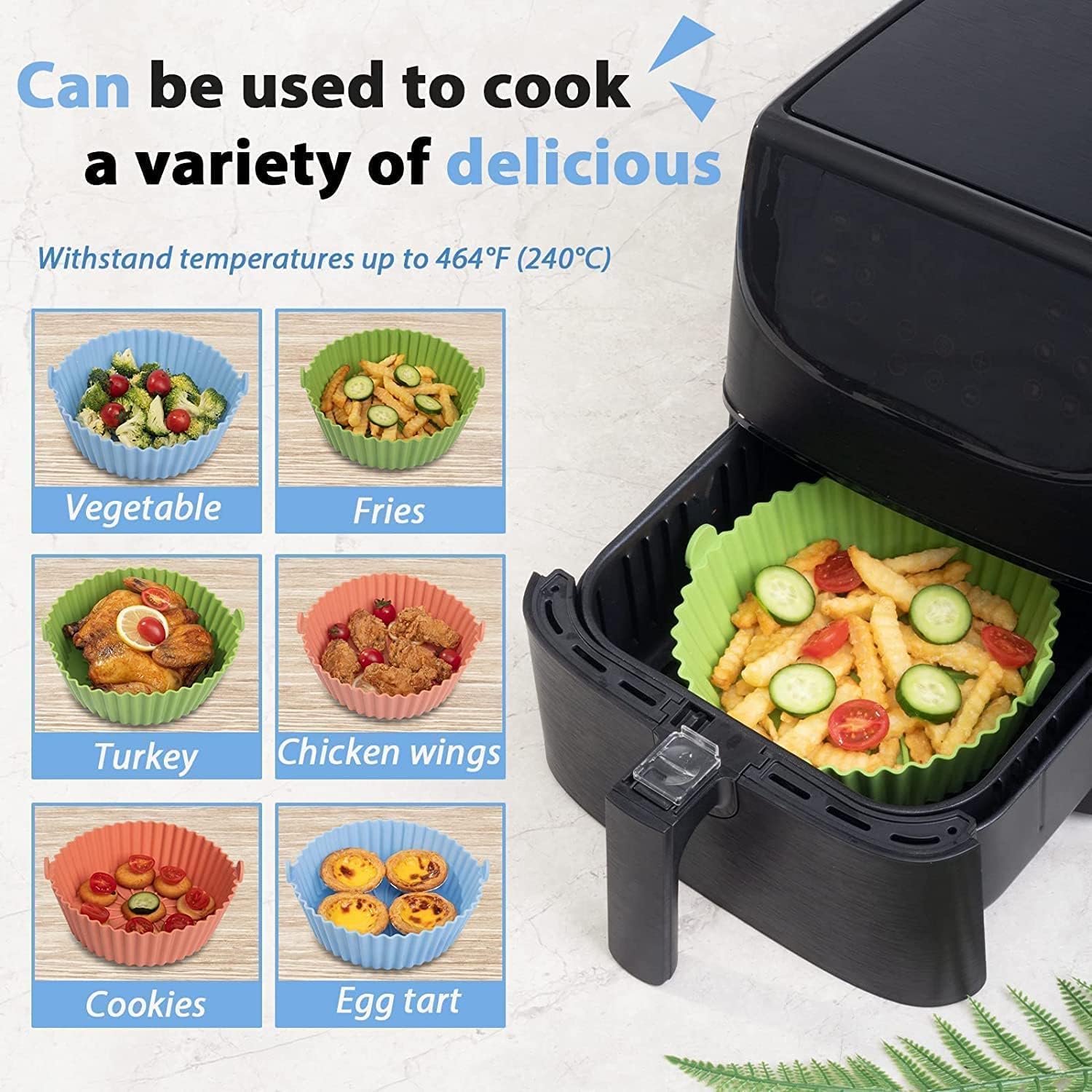 Air Fryer Silicone Pot,Silicone Liners Round Food Safe Non Stick Air Fryer Basket Oven Accessories, Reusable Replacement of Flammable