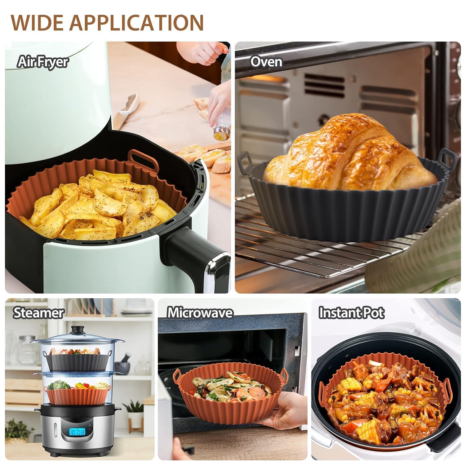 Air Fryer Silicone Pot,Silicone Liners Round Food Safe Non Stick Air Fryer Basket Oven Accessories, Reusable Replacement of Flammable