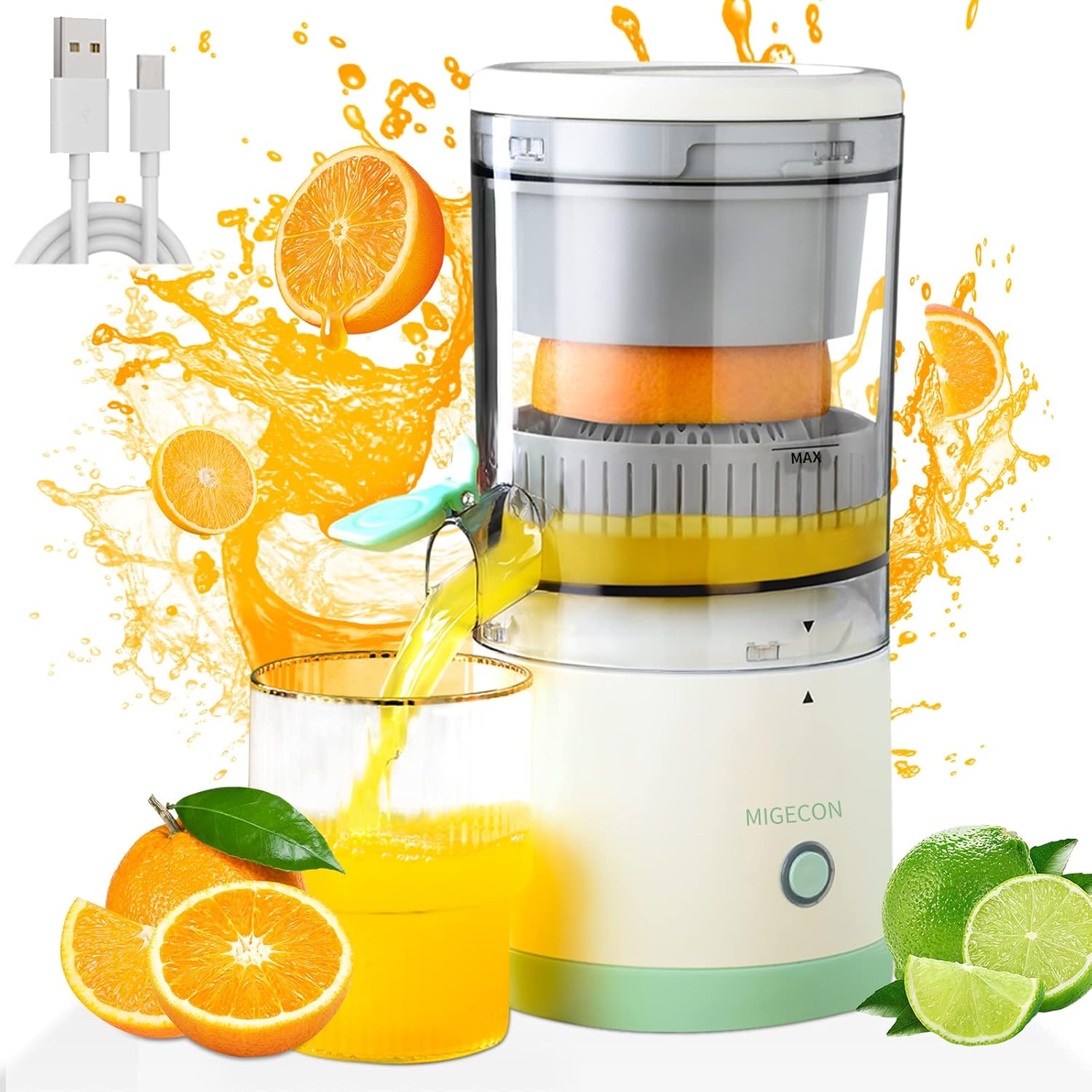 Portable Automatic Household Electric Juicer, Electric Citrus Juicer, USB Rechargeable Cordless Juicer, Blender for Home and Travel Kitchen