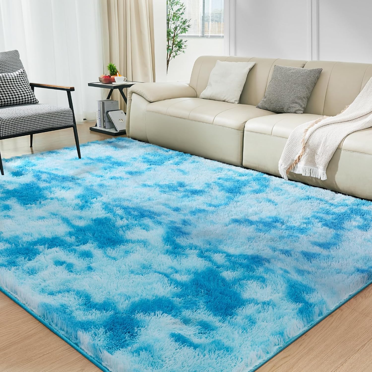 Extra Soft Fuzzy 5 by 8 (160*200cm) Fluffy Carpets Geometric Area Rug for Bedroom Living Room - Soft Shaggy Plush Fluffy Carpet for Teen Nursery Playroom Dorm Classroom Office