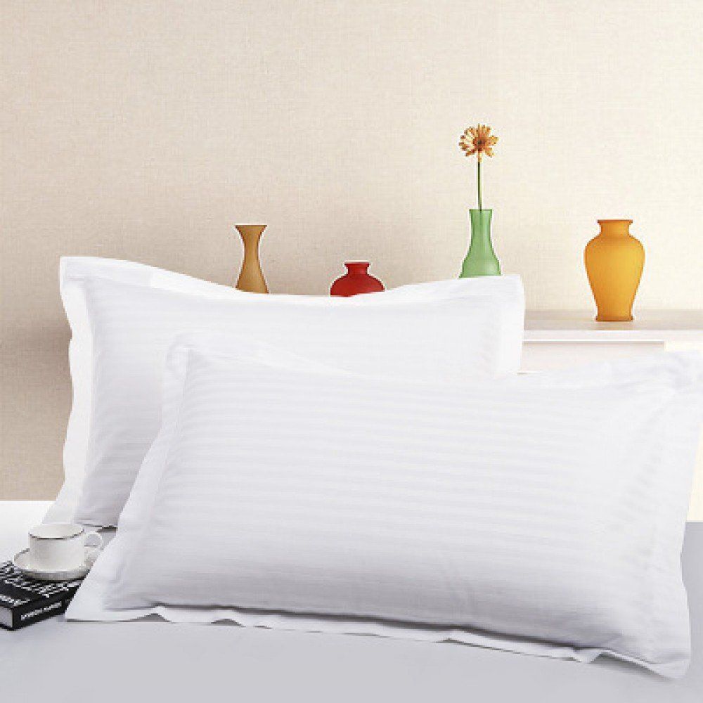 2pc Plain White Stripped PillowCases / Cotton pure Size 50×70