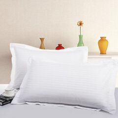 2pc Plain White Stripped PillowCases / Cotton pure Size 50×70