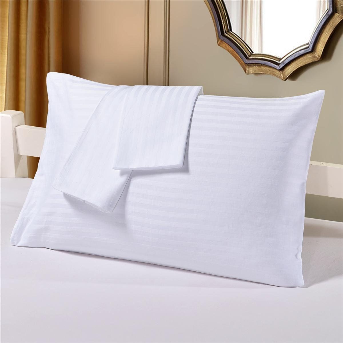 2pc Plain White Stripped PillowCases / Cotton pure Size 50×70