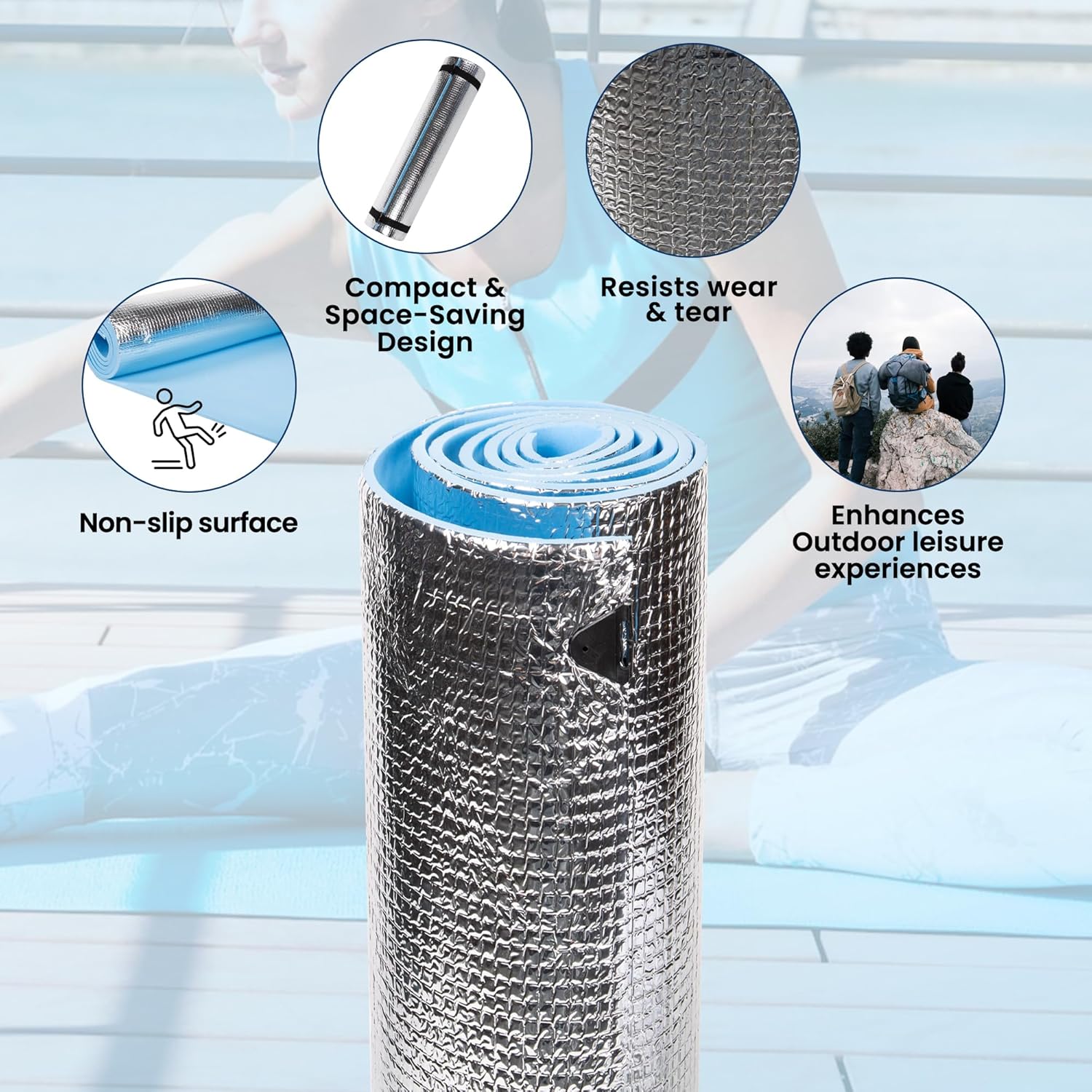 EVA Yoga Exercise Mat Moisture-proof Non-Slip Outdoor Camping Picnic Mat -  Camping Mat,  Silver Insulated